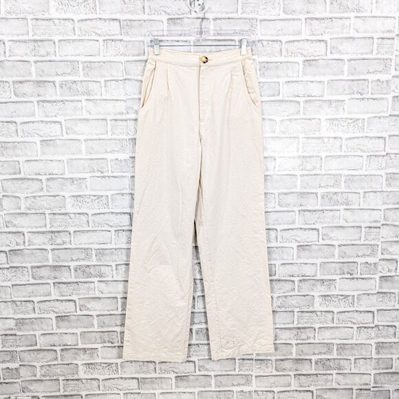 DJERF AVENUE Women's pleated wide leg High rise Pants in beige cotton size small - Picture 5 of 12